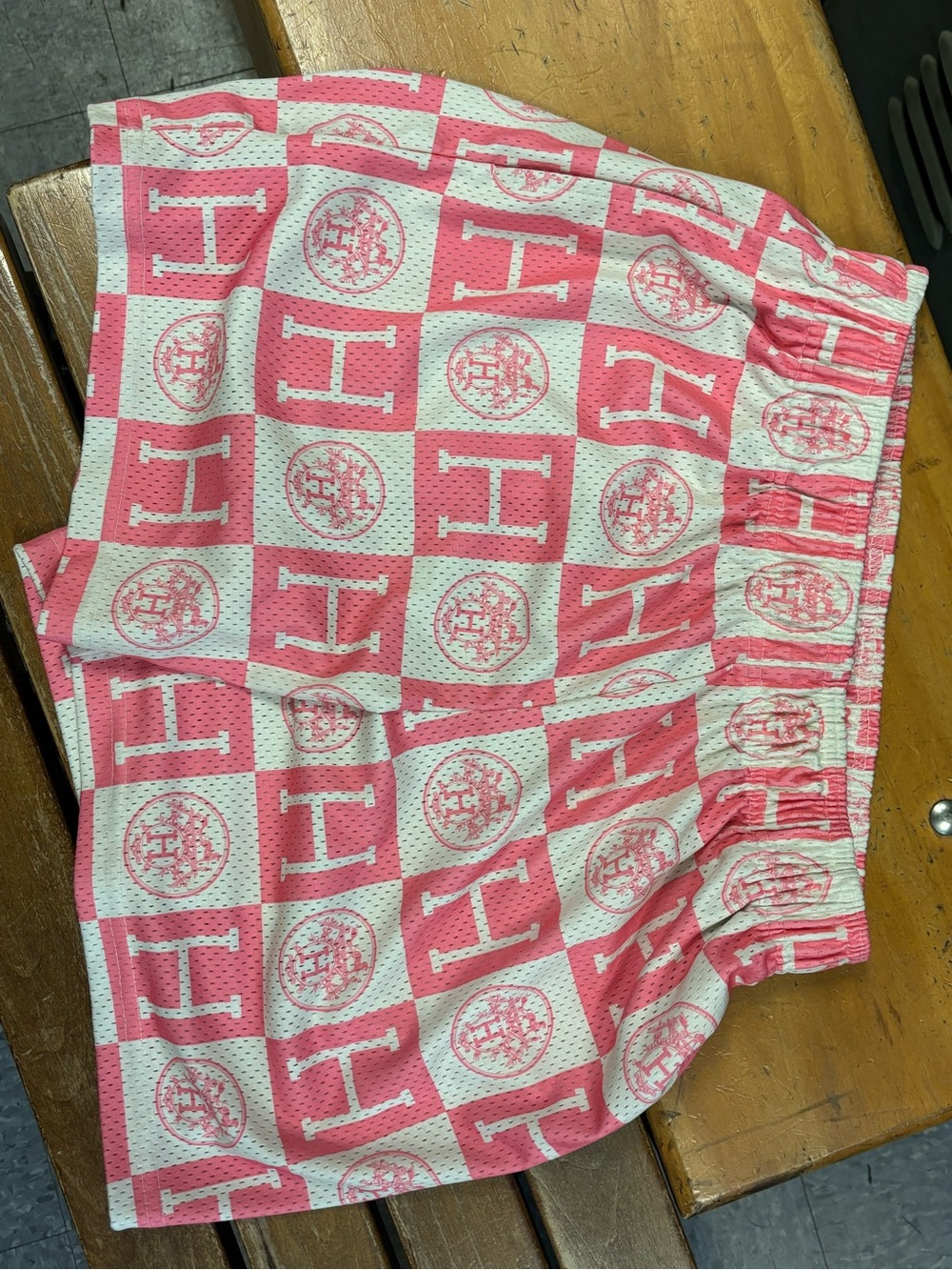 Bravest Studios Pink and Cream Checkerboard Athletic Shorts
